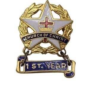 Church of Christ 1st Year Award Pin Star & Cross Commemorative Religious
